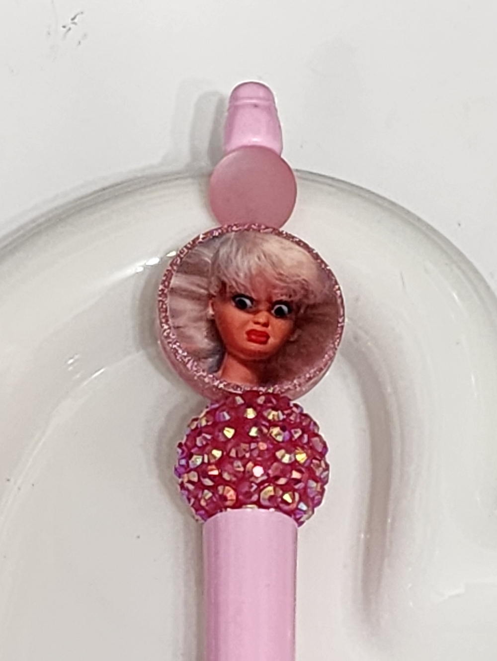 Blonde Girl Ick Face Pen Pink Bar Funny Eww Refillable Black Ink Gift